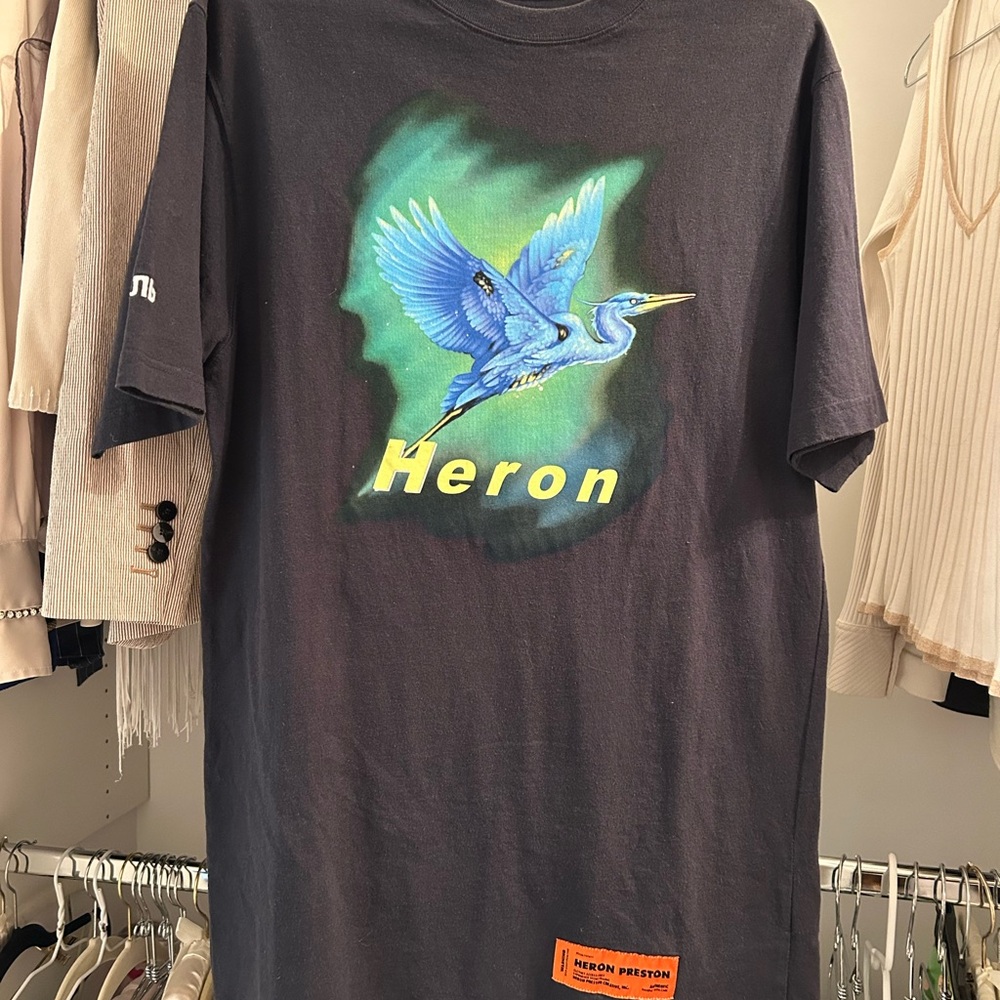 Heron Preston Black and Blue Short Sleeve Tee with Heron Design